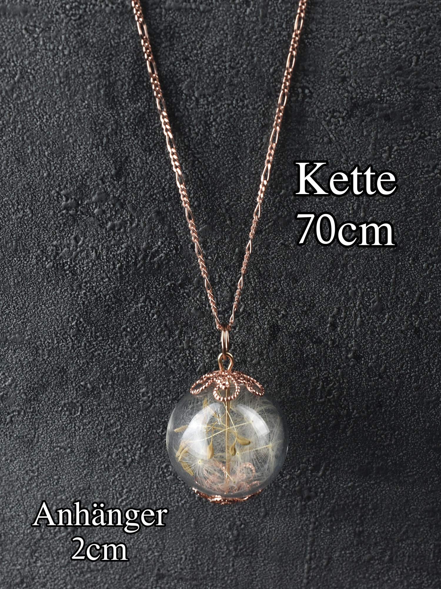 MadamLili - Natur Echte Pusteblumen Rosegold Anhänger Set - 925 Sterling Rose Vergoldet - Lange Kette 70cm - Handgefertigt - Naturschmuck Löwenzahn Samen - Shabbychic - Exklusive Schmuckbox