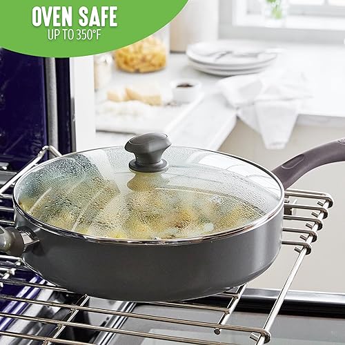 Miniatura 7 de GreenLife Sandstone Healthy Ceramic - Sartén antiadherente de 5 cuartos de galón, sin PFAS, apta para lavavajillas, color gris