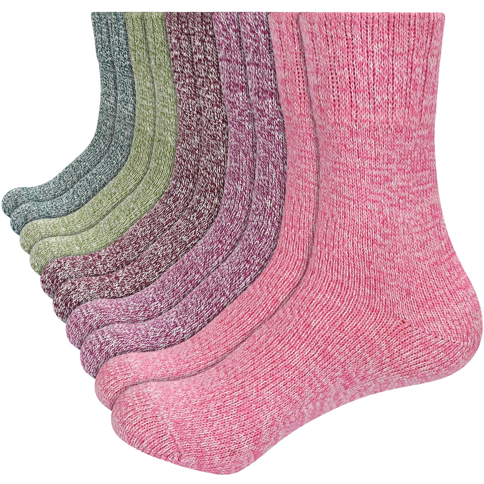 ouhos 5 Pairs Womens Ladies Thermal Winter Walking Hiking Work Wool Socks, Thick Warm Cosy Boot Socks for Women Size 4-7 Multipack
