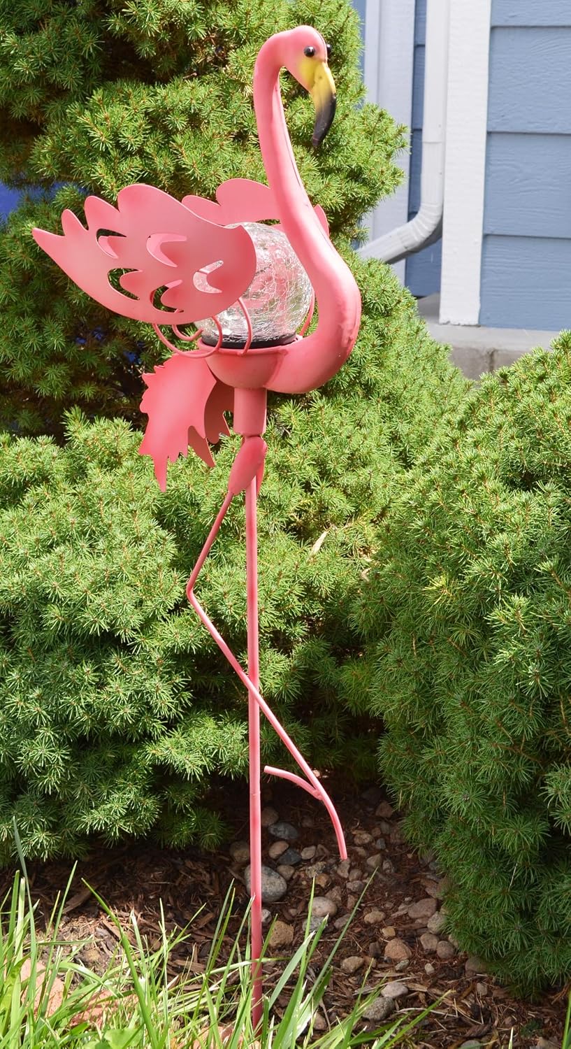 3005 Solar Glass Globe Light with Pink Flamingo for Outdoor Garden Decor