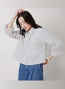 超美品 アンタイトル 大きいサイズ 42 グレー　ストライプ Amazon | [アンタイトル] シャツ・ブラウス 【羽織りにも