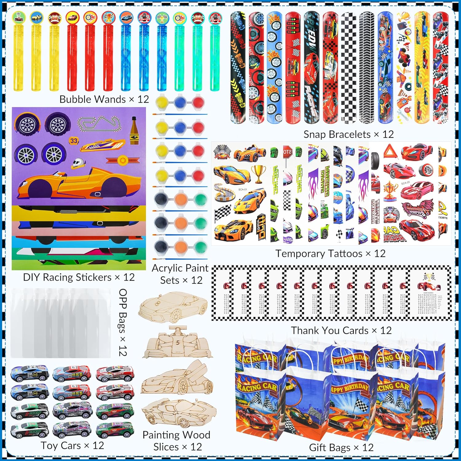 120Pcs Race Car Party Favors Set, Racing Themed Birthday Decorations, Goodie Bag Stuffers for Classroom Rewards, Pinata Fillers & Gift Bags, Racing Party Supplies for Kids Birthday Celebration