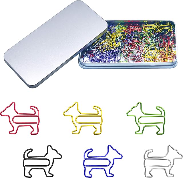 80 Pcs Adorable Dog Animal Shaped Paper Memo Clips Bookmark Assorted Colors in Gift Box for Students, Kids, Teachers