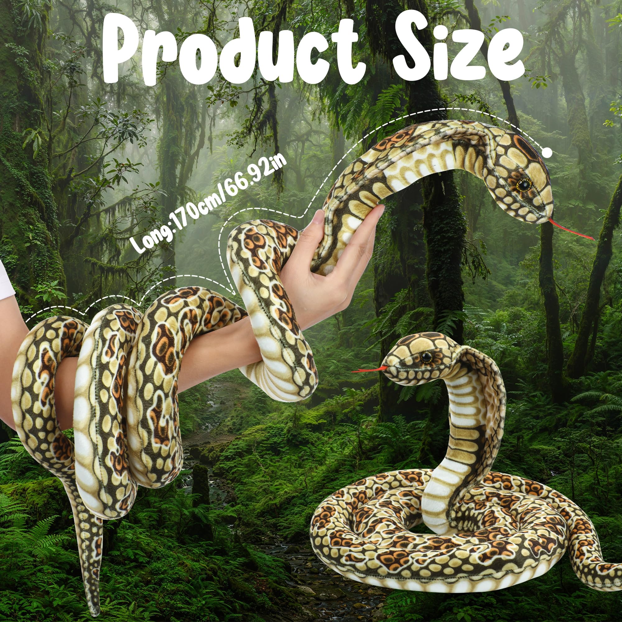 CozDazz 67-Inch Realistic Cobra Snake Stuffed Animal Plush, Giant Lifelike King Snakes Plush Toy - Image 2