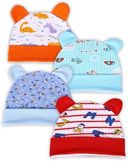 MOM'S DARLING New Born Baby caps for new Born 0-6 Months - (Pack of 4) | Cotton Baby Cap Set for Baby boy & Girls| Baby Pr... Price In India