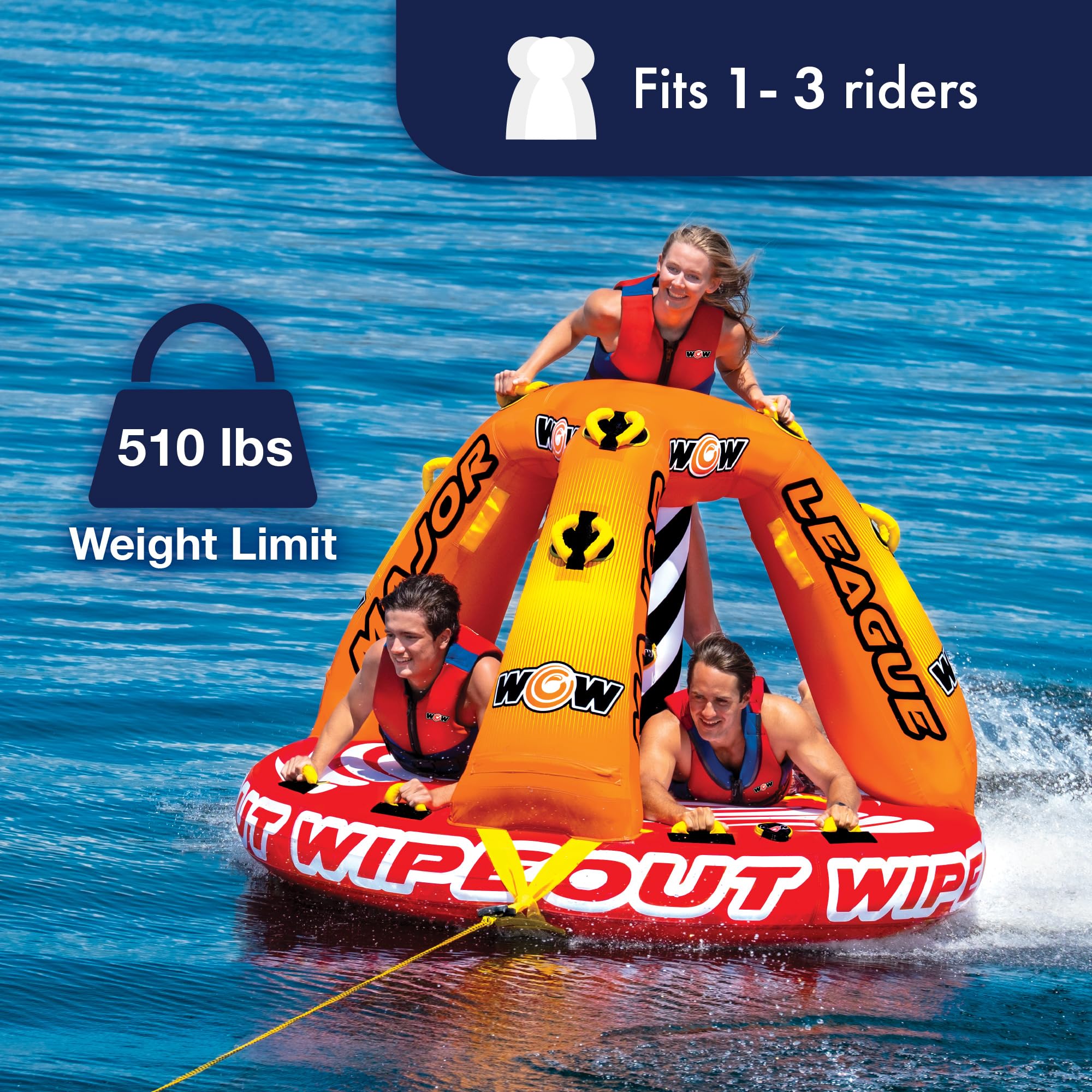 White Knuckle Wake Board Rope, 75ft, Dyneema Mainline, 1500lb Breaking Capacity, 16 Strands