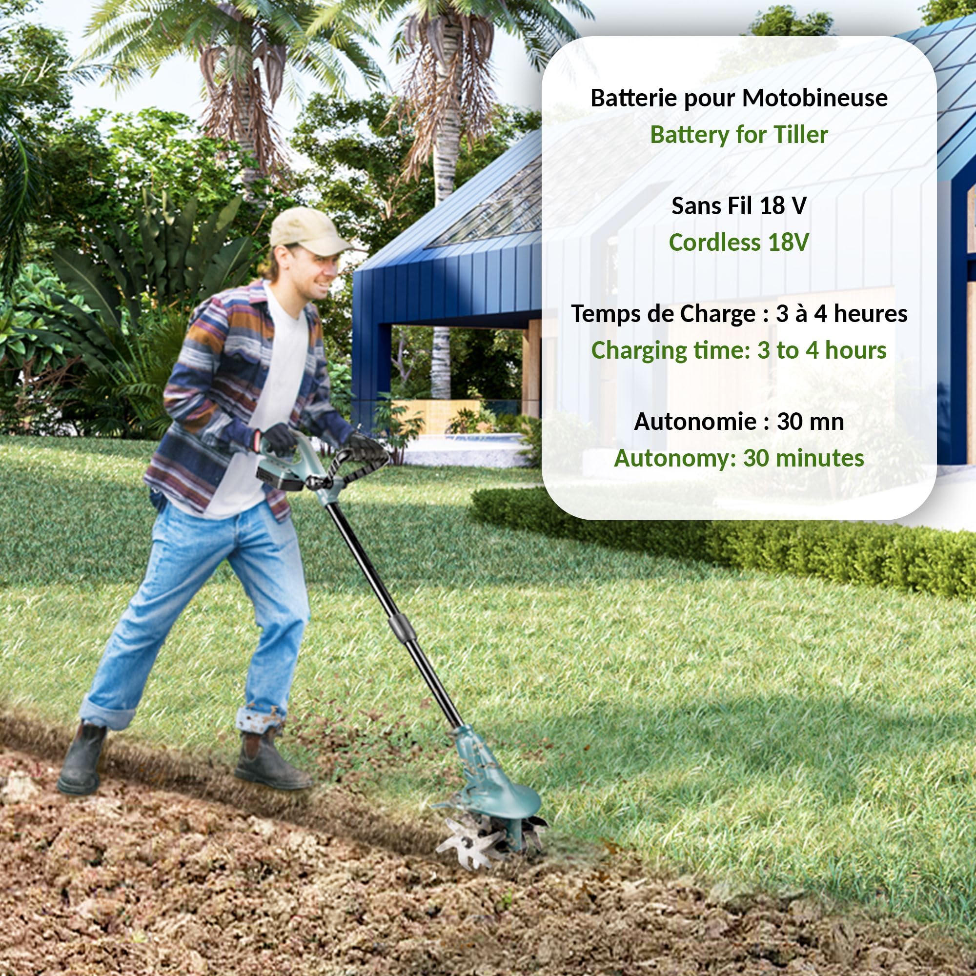 FISHTEC Batteria agli ioni di Litio East® Power Tools per motozappa a Batteria 18 V