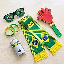 World Cup 2026 Soccer Fan Set 5PCS, Scarf, Face Paint, Cheering Stick,2 Fan Bracelets &amp; Plastic Glasses Accessories, Brazil Football Kit for Match Viewing (Brazil)