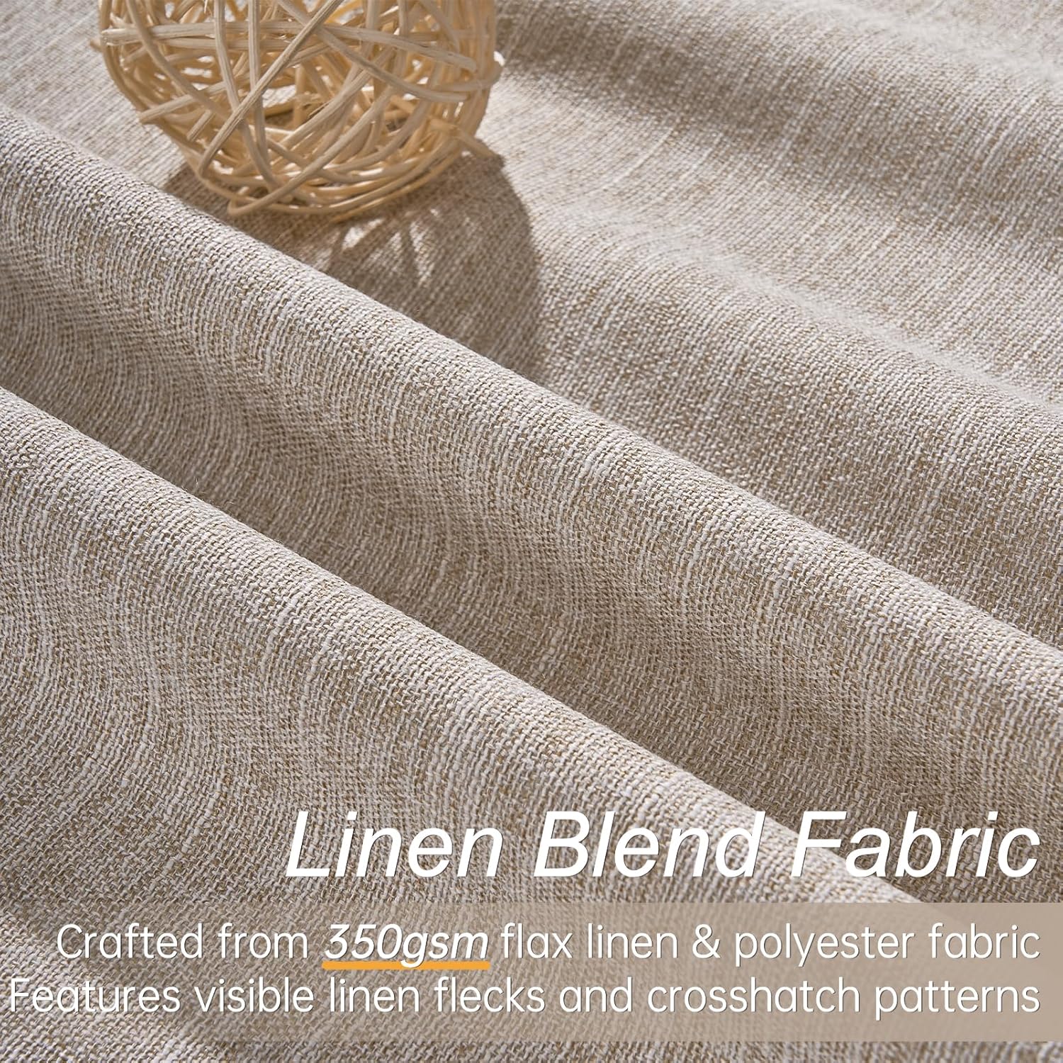 Topfinel Light Blocking Rustic 96 Inch Long Linen Curtains 2 Panel Set, Modern Farmhouse Curtains for Living Room, Room Darkening Tab Top Textured Noise Reduction Drape 8FT Hook&Ring Included