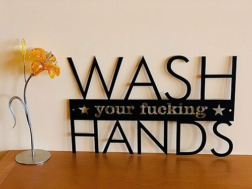 Miniatura 1 de Wash Your Fucking Hands Funny Bathroom Sign Custom Housewarming Family Gift Metal Wall Art Personalized Hanging Sign Door Hanger Stay Safe Healthy
