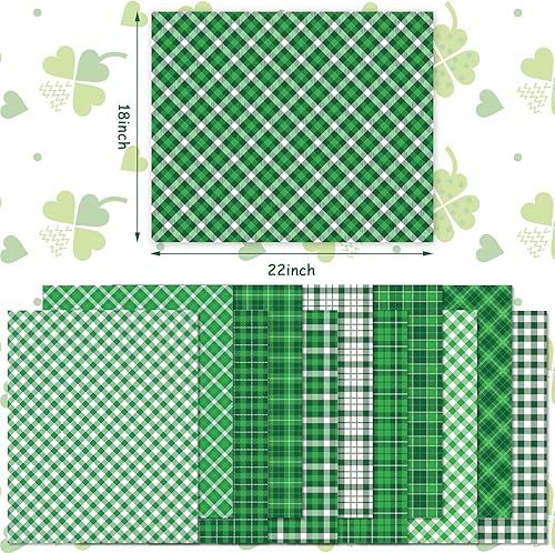 Miniatura 2 de Whaline Paquete de 12 piezas de tela de algodón del día de San Patricio de 18 x 22 pulgadas, cuadros de búfalo verde impresos, cuadriculados,