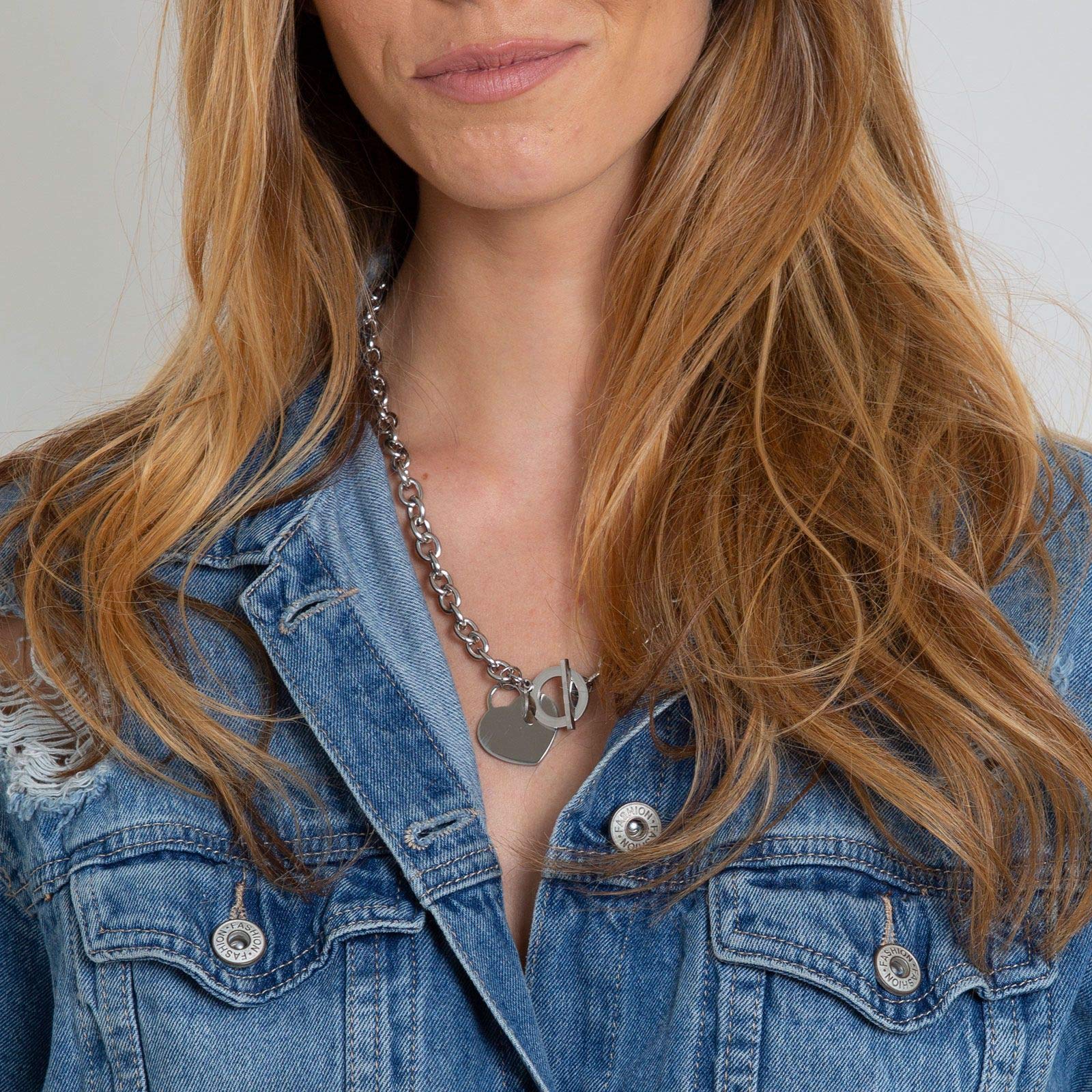 inSCINTILLE Cuore Rock Collana Donna con Ciondolo a Cuore – Girocollo Elegante con Maglia Rollò, Chiusura a T e Charm Lucido – Idea Regalo per Lei