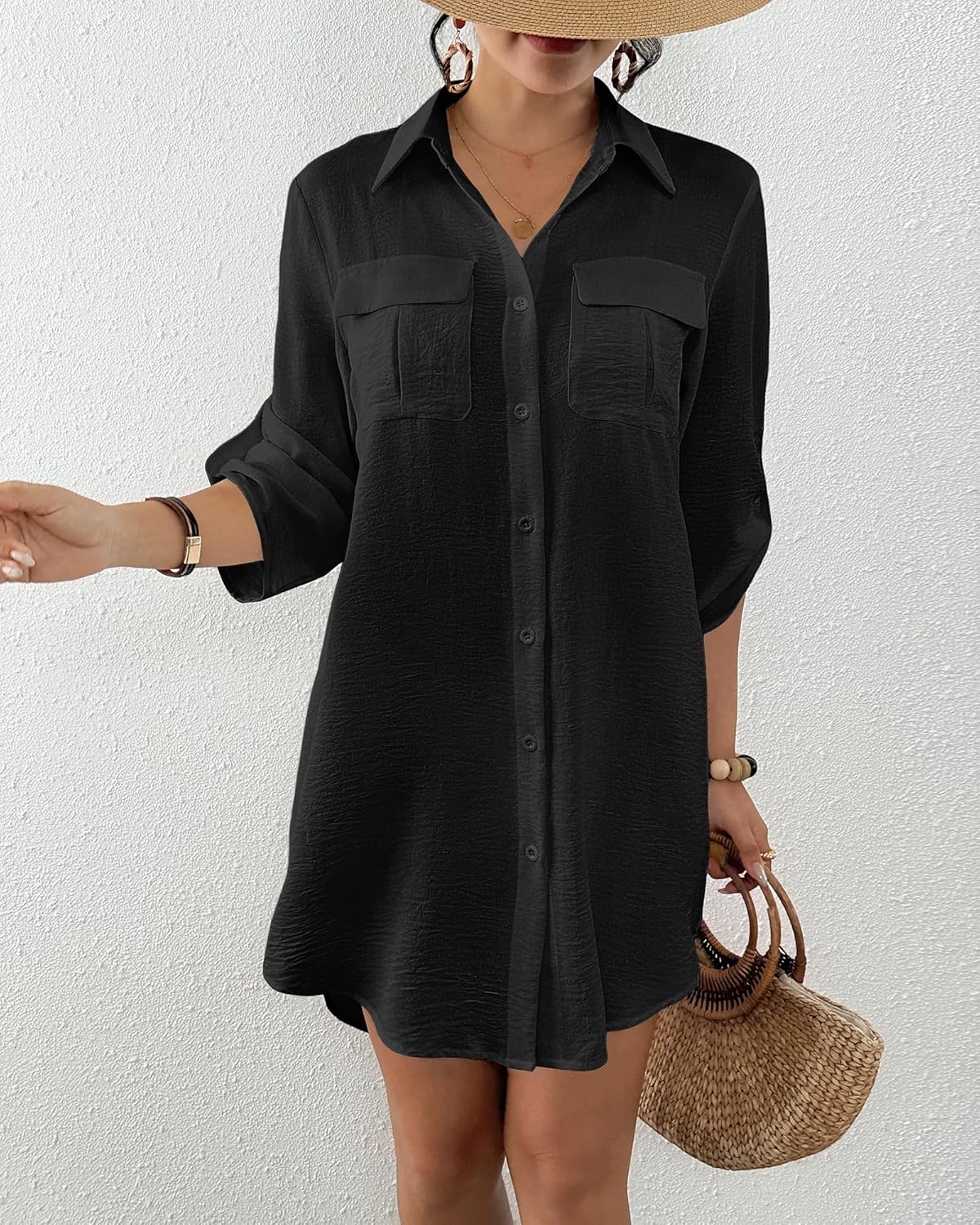 Bsubseach Swimsuit Coverup for Women Bathing Suit Cover Ups Button Down Beach Shirt Dress Summer Vacation Outfits