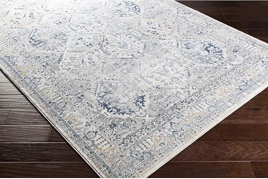 Livabliss Camila Mayfair Vintage Rug 160x220cm | Large Boho Scandi Living Room Bedroom Rug | Traditional Patterned Natural Easy Care Pile | Grey & Blue