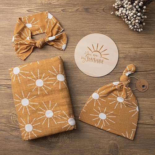 Miniatura 7 de Miaoberry Juego de manta de muselina 100% algodón orgánico para bebé, brillo dorado bohemio, género neutro para niños y niñas, amarillo mostaza