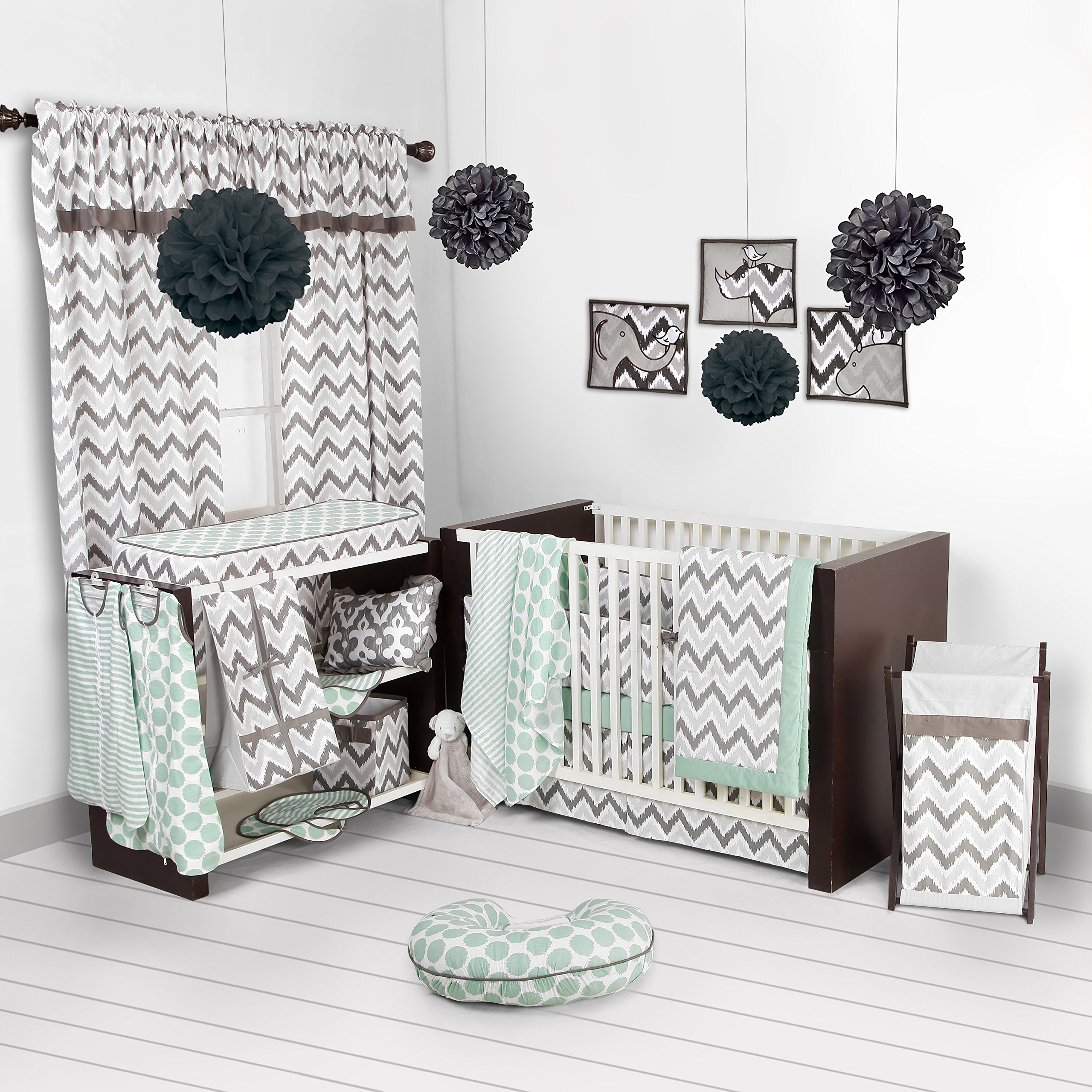 Bacati - Mix N Match Zigzag Ikat Crib Comforter (Grey/Mint)