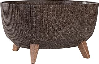 KONZEPT Maceta con patas – Maceta grande de plástico ovalada de 40 cm – Moderna y resistente a la intemperie, para interior y exterior, color marrón