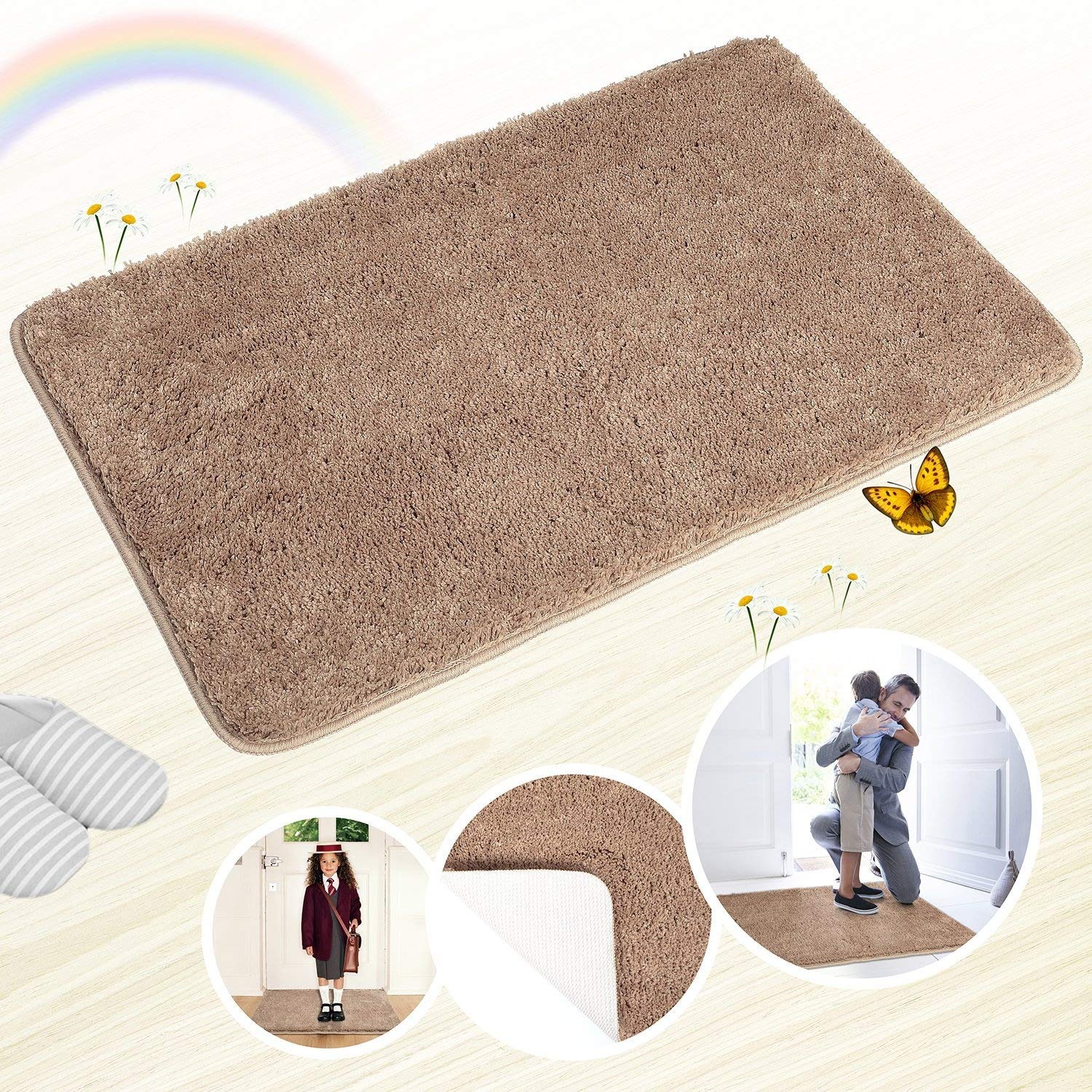 Refetone Indoor Doormat Super Absorbs Mud Absorbent Rubber Backing Non Slip Door Mat for Entry, Mud Room, Back Door, Bathroom,High Traffic Areas 20"x 31.5" Machine Washable Inside Mats (Brown)
