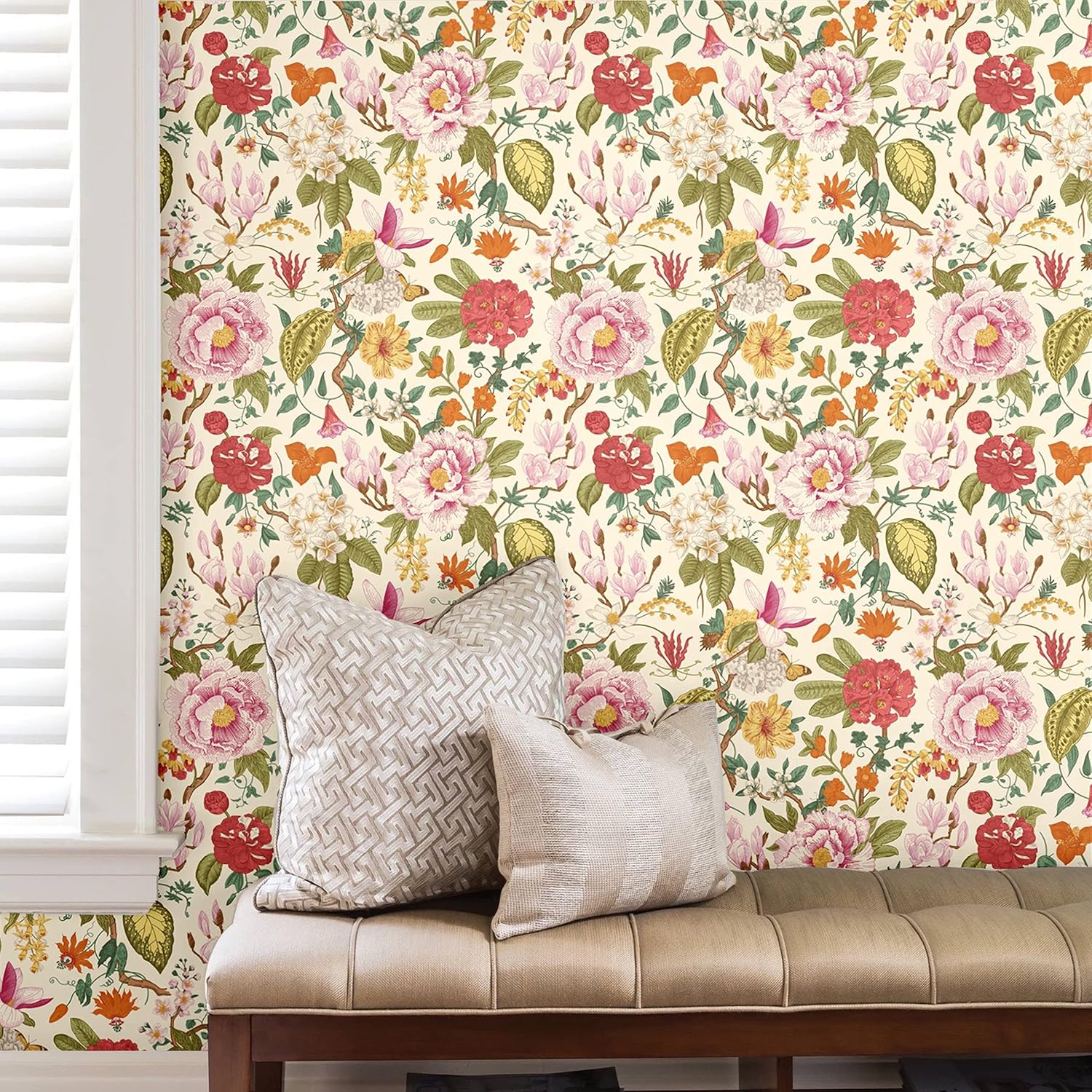 Blooming Wall DPYC02-1 Vintage Peony and Spring Flowers Textured Peel and Stick Wallpaper Self-Adhesive Prepasted Wallpaper Wall Decor