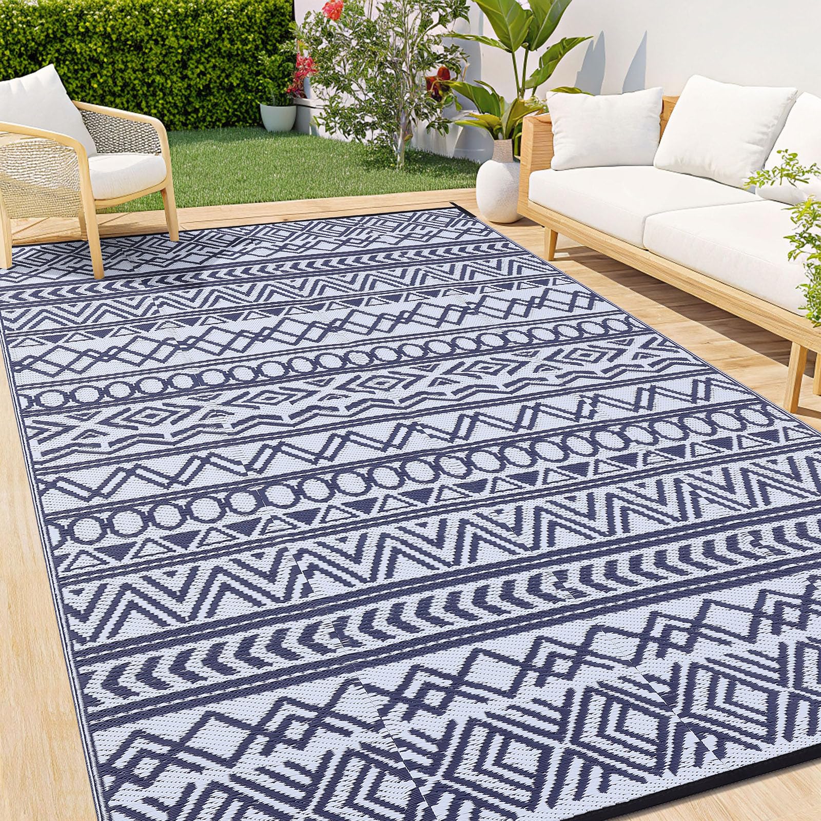 smiry Outdoor Teppich Wetterfest Modern UV-beständig Geometrisches Groß Outdoorteppich für Terrasse Balkon Garten Wohnzimmer