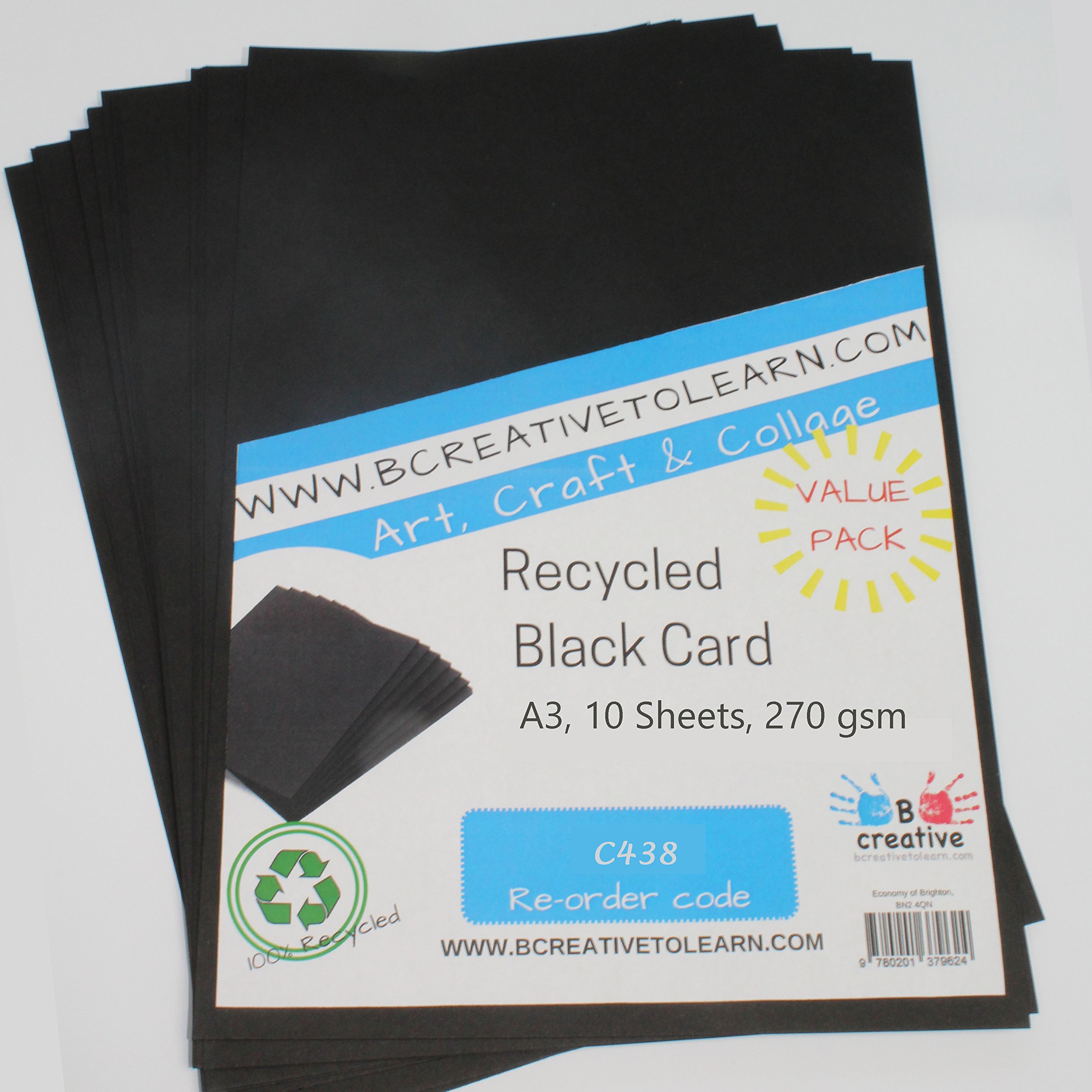 A4 recycled black & white colored card 270gsm and 220gsm pack of 100 sheets from BCreative A4 recycled black & white colored card 270gsm and 220gsm pack of 100 sheets from BCreative