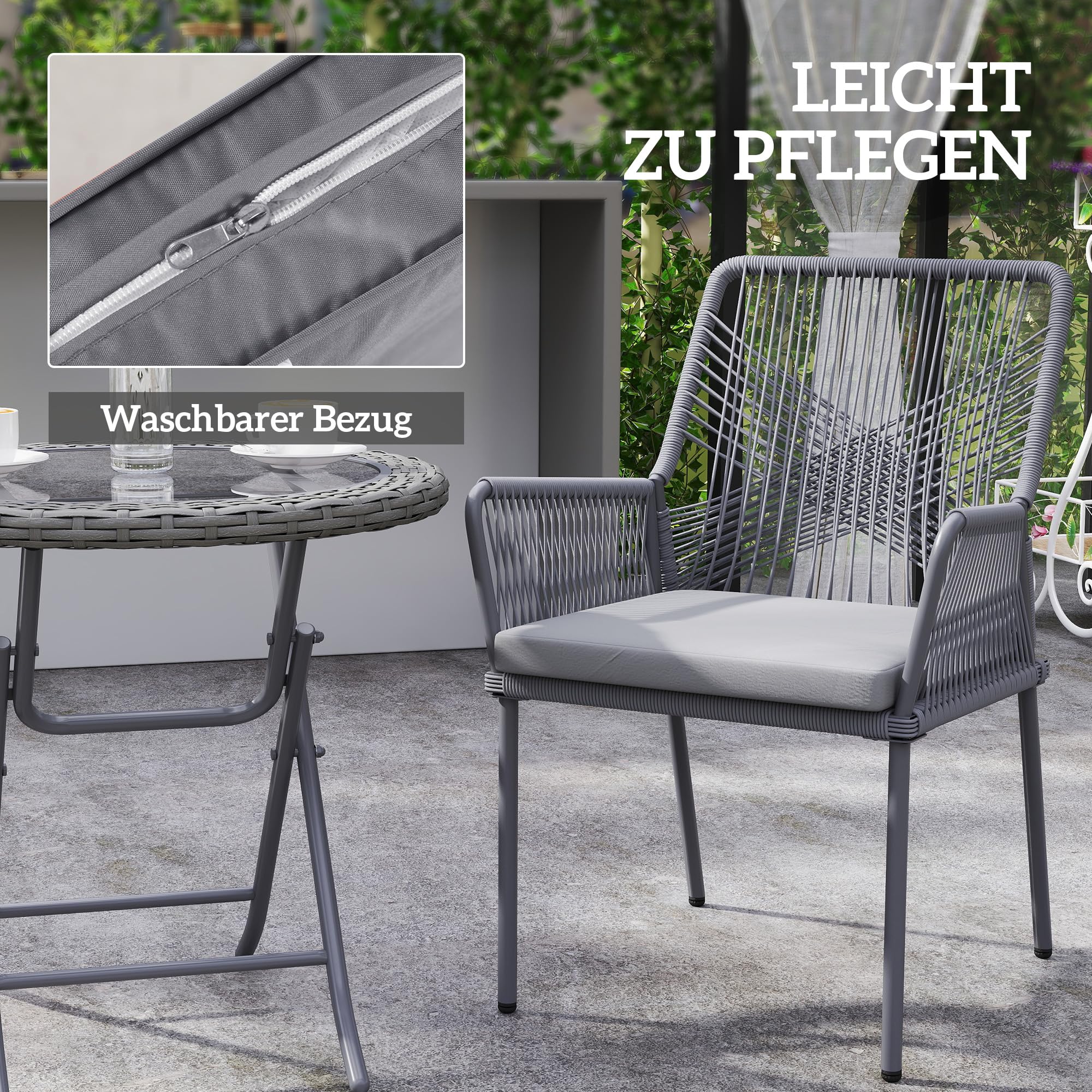 Outsunny Gartenstuhl Armlehne Abnehmbare Rückenlehne 2er Set Dunkelgrau