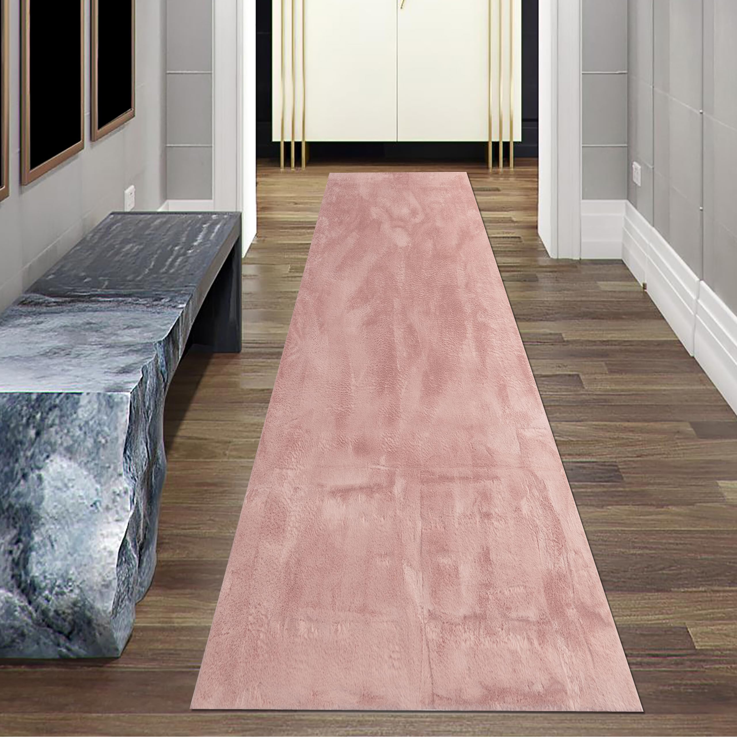 Teppich-Traum Kurzflor Teppich Modern Hasenfell-Optik Rosa 80x300 cm