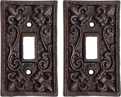 Miniatura 1 de Lulu Decor, Fleur De Lis - Placa para interruptor de hierro fundido en acabado marrón rústico antiguo, perfecta para cualquier habitación u oficina