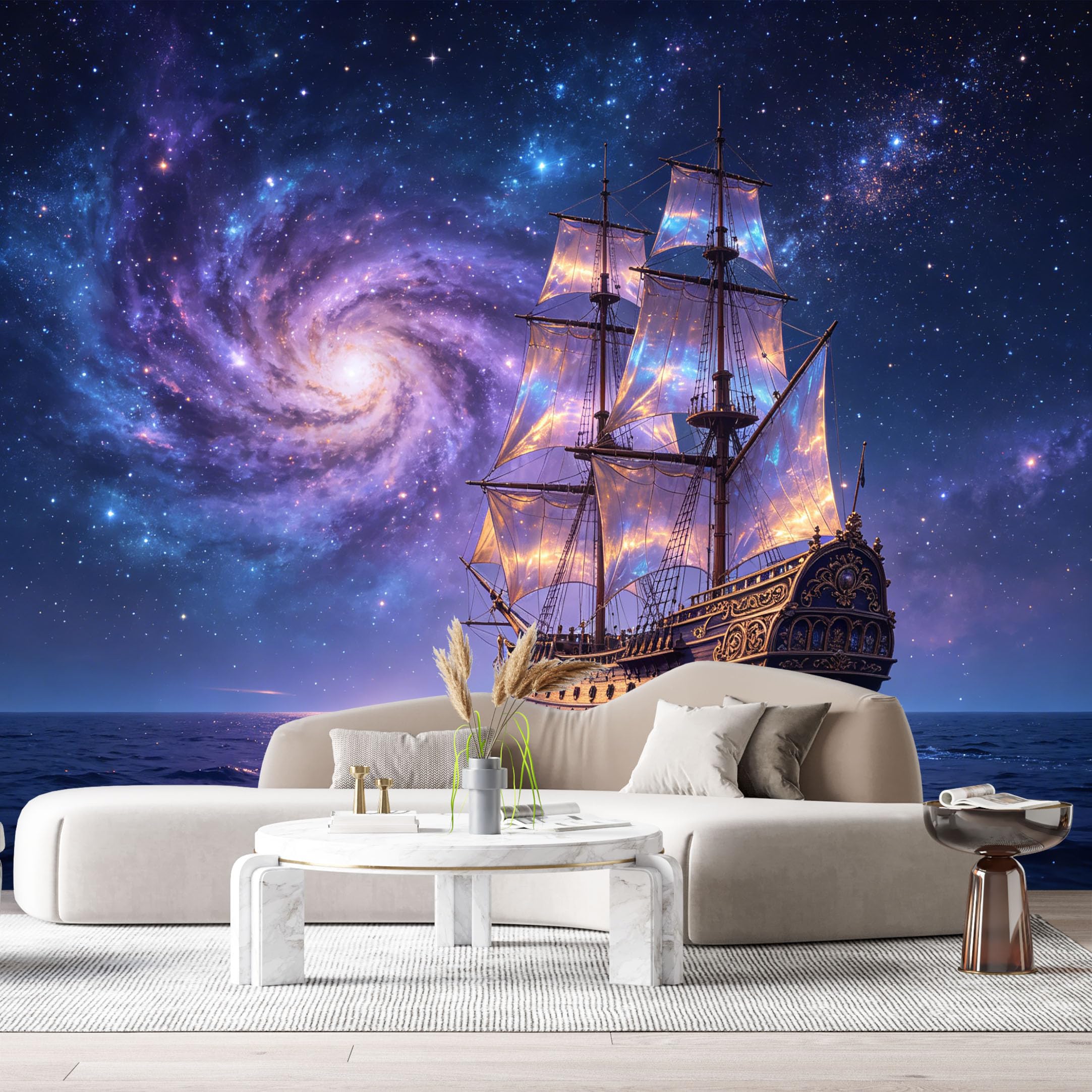 Custom Size Wall Murals Galaxy Ocean Ship 3D Contemporary SelfAdhesiveWall Fabric Removable Wallpaper Wall Decor for Living Room Bedroom Bathroom