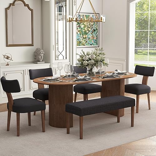 Miniatura 3 de LIVINOVA Farmhouse - Asiento de comedor tapizado, banco de entrada de lino de 45 pulgadas con patas de madera natural, banco moderno de mediados de