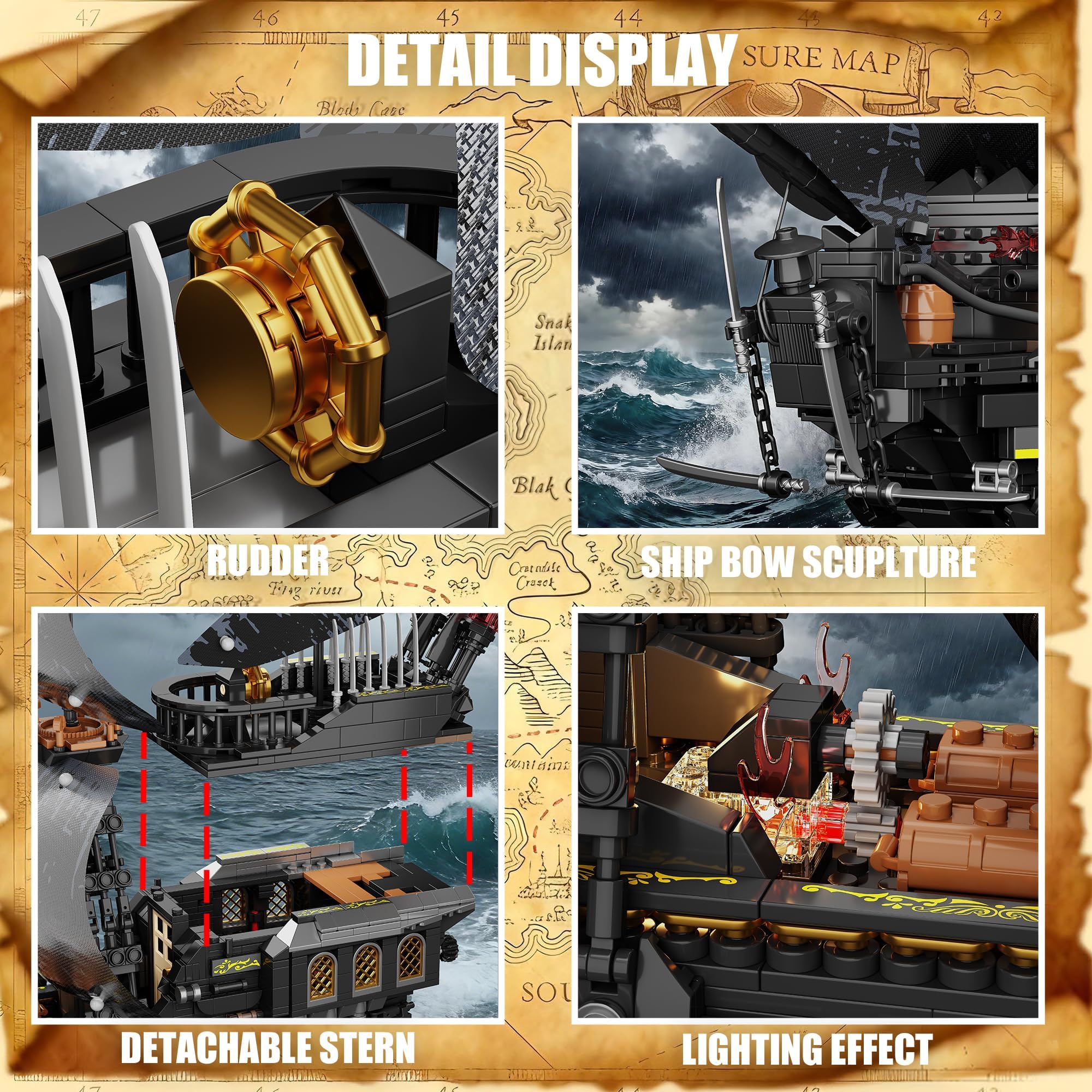TYCOLE Perla Negra Barco Pirata Juguete Juego Bloques Construcción Luces Modelo Creativo Regalo Niño 8 Años Niñas Adultos Decoración Hogar Oficina 2288 Piezas
