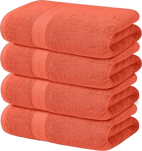 Avalon Towels Juego de 4 toallas de baño, 100% algodón de 21.16 ozm, ligeras y altamente absorbentes, toalla de secado rápido, sensación suave, 27 x