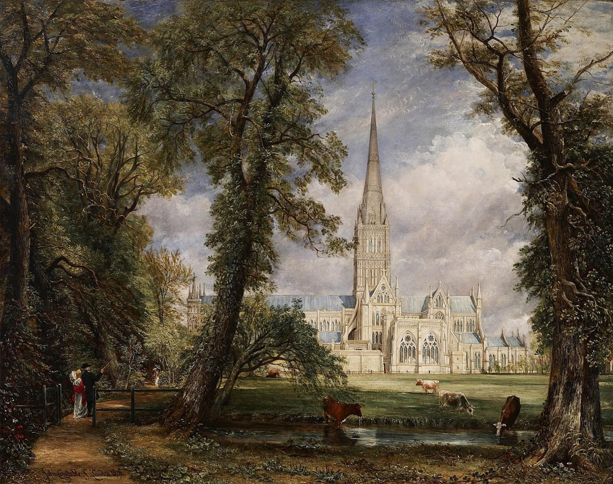 SERENDIPITP Vintage Wall Art Canvas Nordic Poster Canvas Print Picture Salisbury Cathedral From the Bishops Garden by John Constable Wall Art Poster for Home Decor 60x90cm