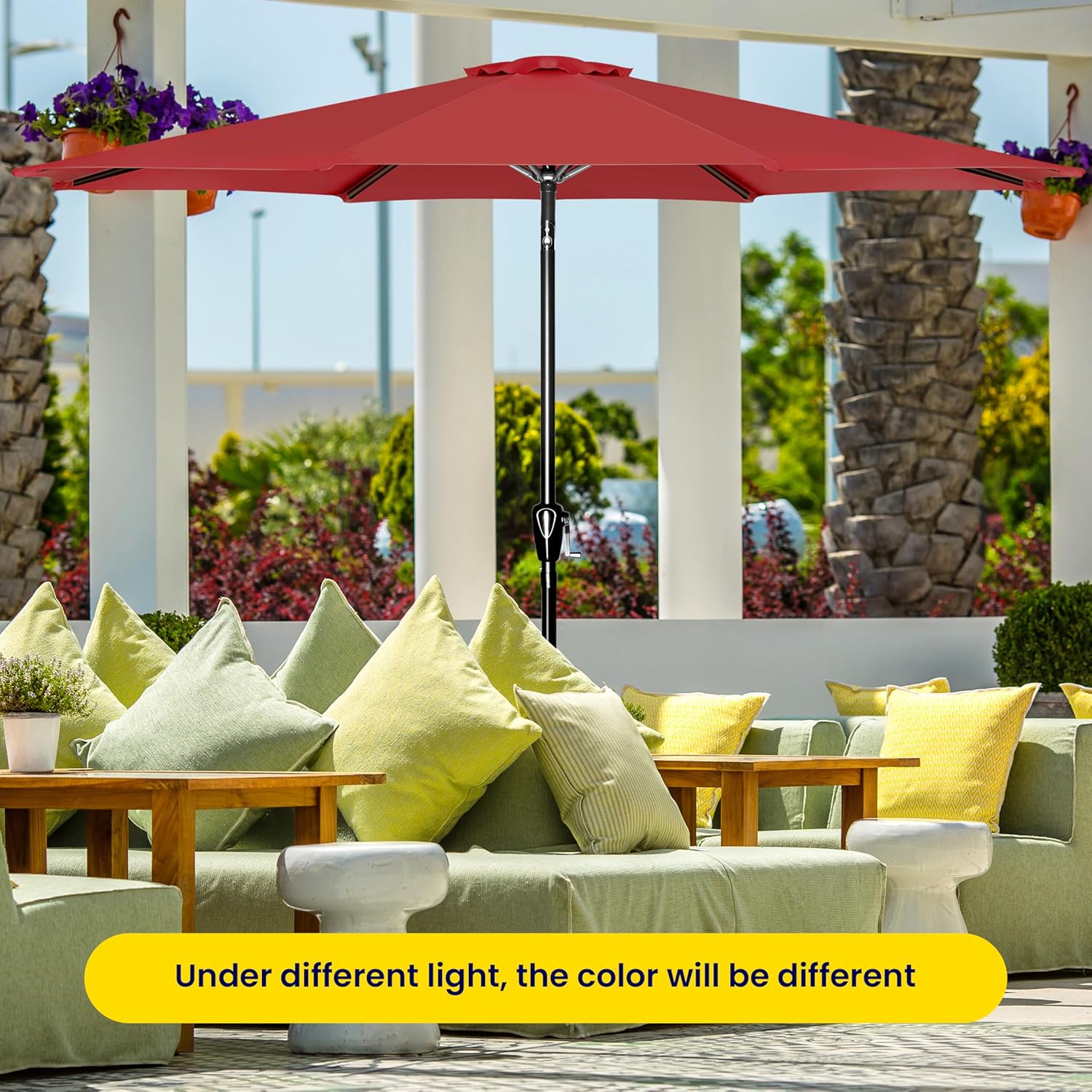 iPower 9ft Patio Umbrella Outdoor Table Umbrellas with 8 Sturdy Ribs, Push Button Tilt and Crank for Yard, Pool and Garden