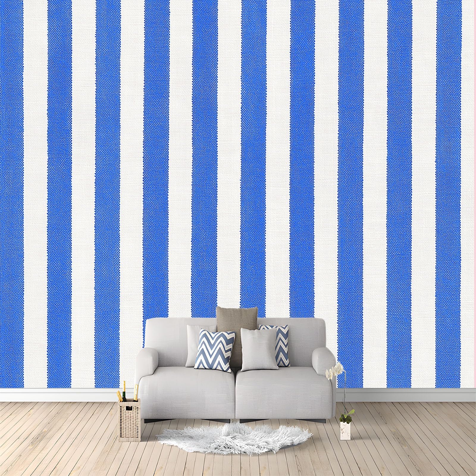 Générique Panoramiczna tapeta 200 x 140 cm abstrakcyjne świeże klasyczne paski - tapeta z efektem 3D gobelin ścienny z włókniny - dekoracja ścienna do salonu, sypialni i kuchni, niebieska