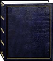 Pioneer Magnetic Self-Stick 3-Ring Photo Album, Navy Blue Leatherette, 100 Pages Holds 4x6 5x7 Photos, Refillable Acid-Free