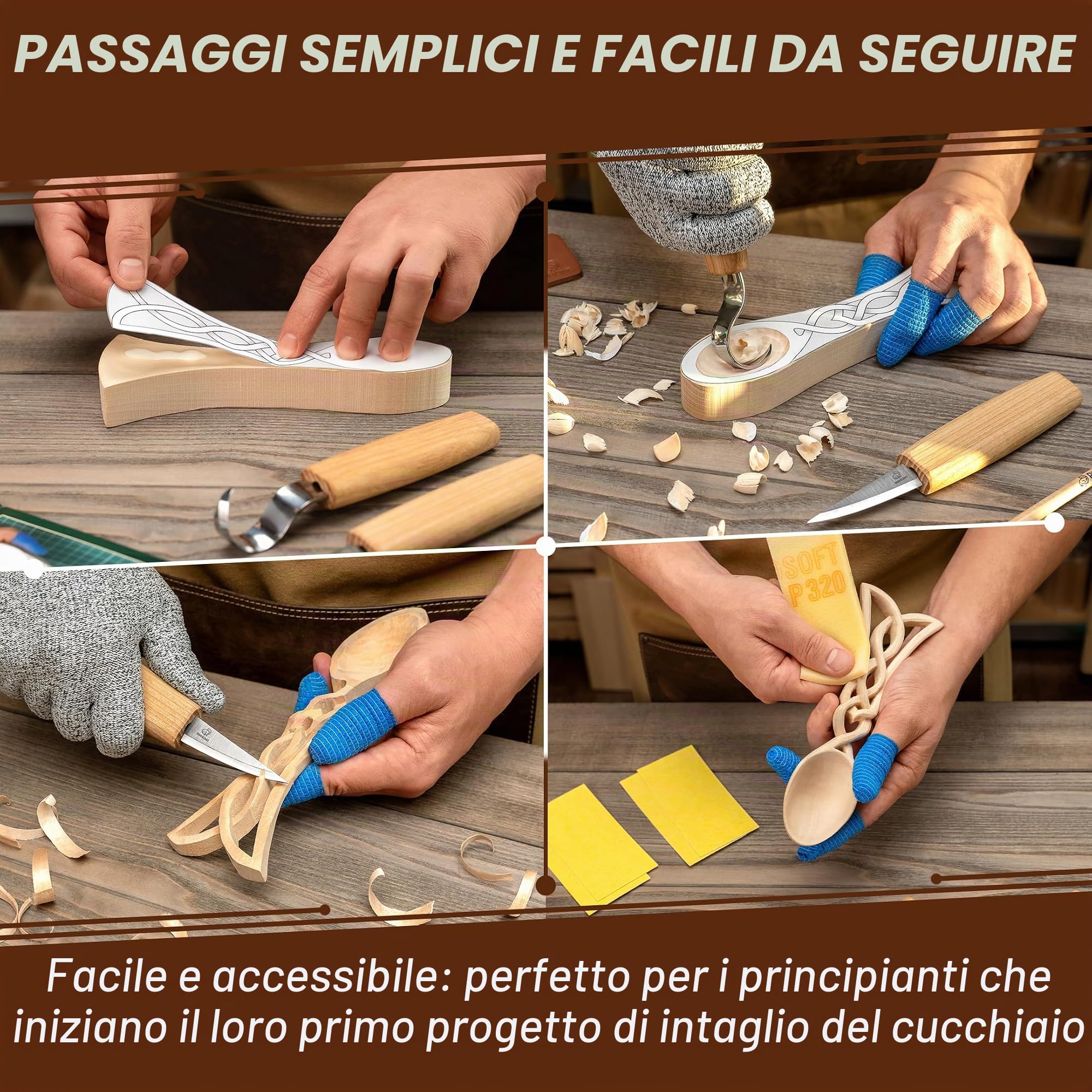 BeaverCraft Kit per Intaglio Cucchiai in Legno per Principianti DIY04 – Set di Scultura con Strumenti per Cucchiai, Coltello Sloyd e Coltello a Gancio – Sagoma in Tiglio – Hobby del Legno