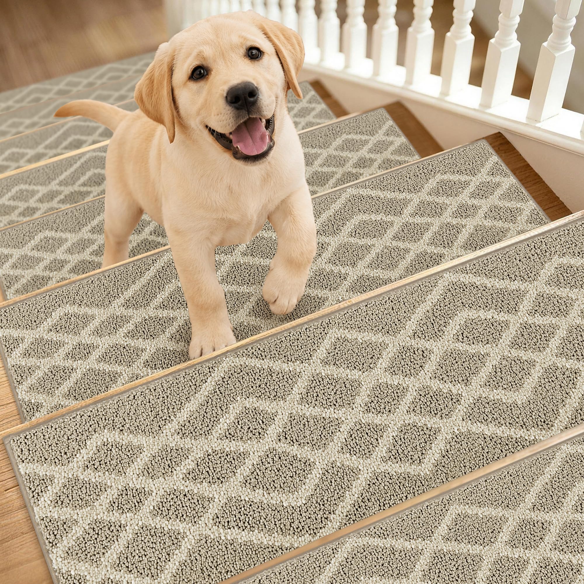 Alfombras para escaleras de madera antideslizantes beige de 28x9 suaves para perros y niños