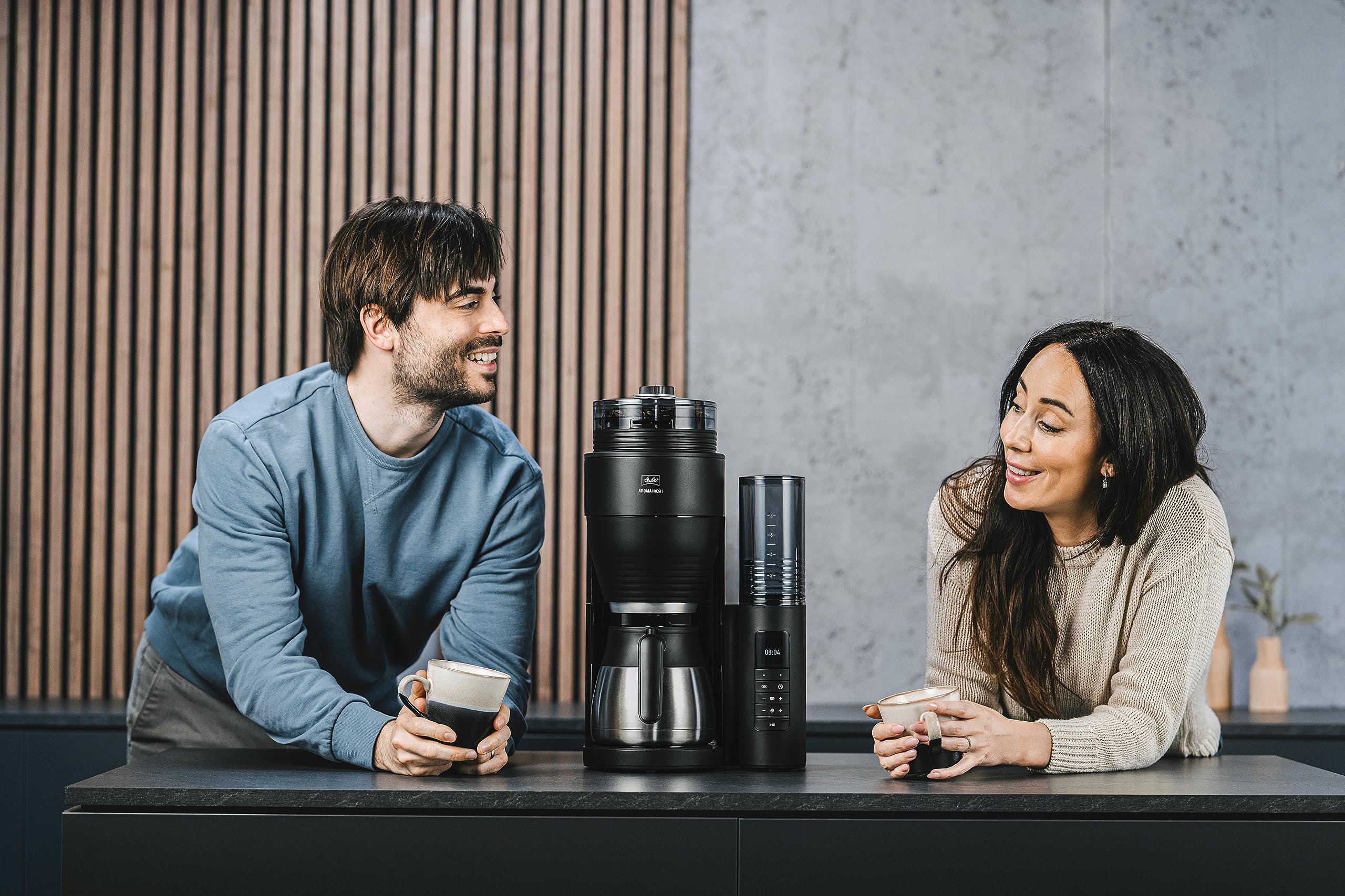 Melitta AromaFresh Therm Pro X – ekspres do kawy z młynkiem, przelewowy ekspres do kawy z dzbankiem termicznym i wyjmowanym zbiornikiem na wodę, na maks. 8 filiżanek kawy, czarny