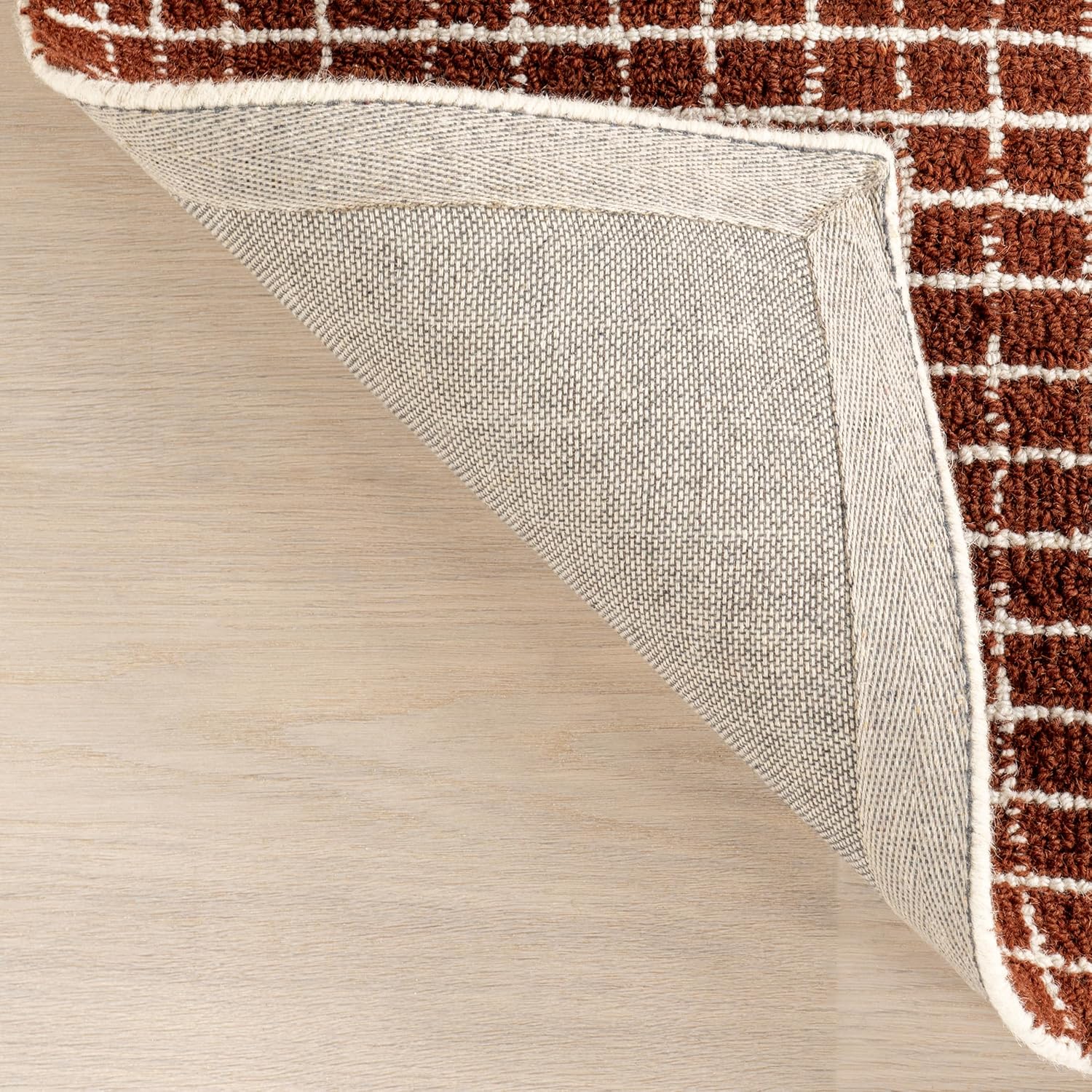 Rugs USA 8'6" x 11'6" Melrose Checked Wool Indoor Area Rug, Contemporary Farmhouse Chestnut/Ivory for Living Room, Bedroom, Office, Entryway, Hallway Chestnut 8'6" x 11'6" (Rectangular)