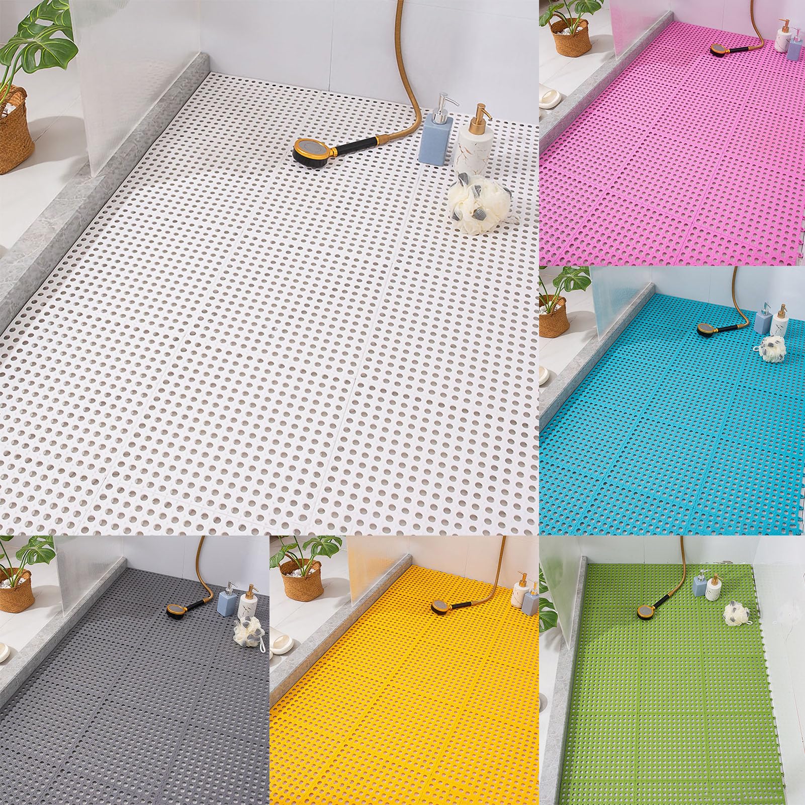 Lot de 10 tapis de bain antidérapants en plastique avec trous de drainage et ventouses pour personnes âgées 30 x 30 cm (bleu)