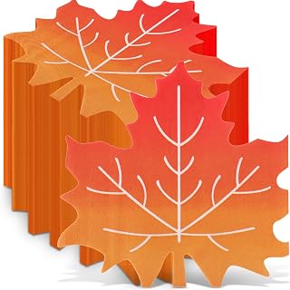Marspark 100 Pcs Fall Leaf Cocktail Napkins Fall Napkins Disposable for Thanksgiving Day Dinner Autumn Harvest Party Decorative Supplies Luncheon Table Decor