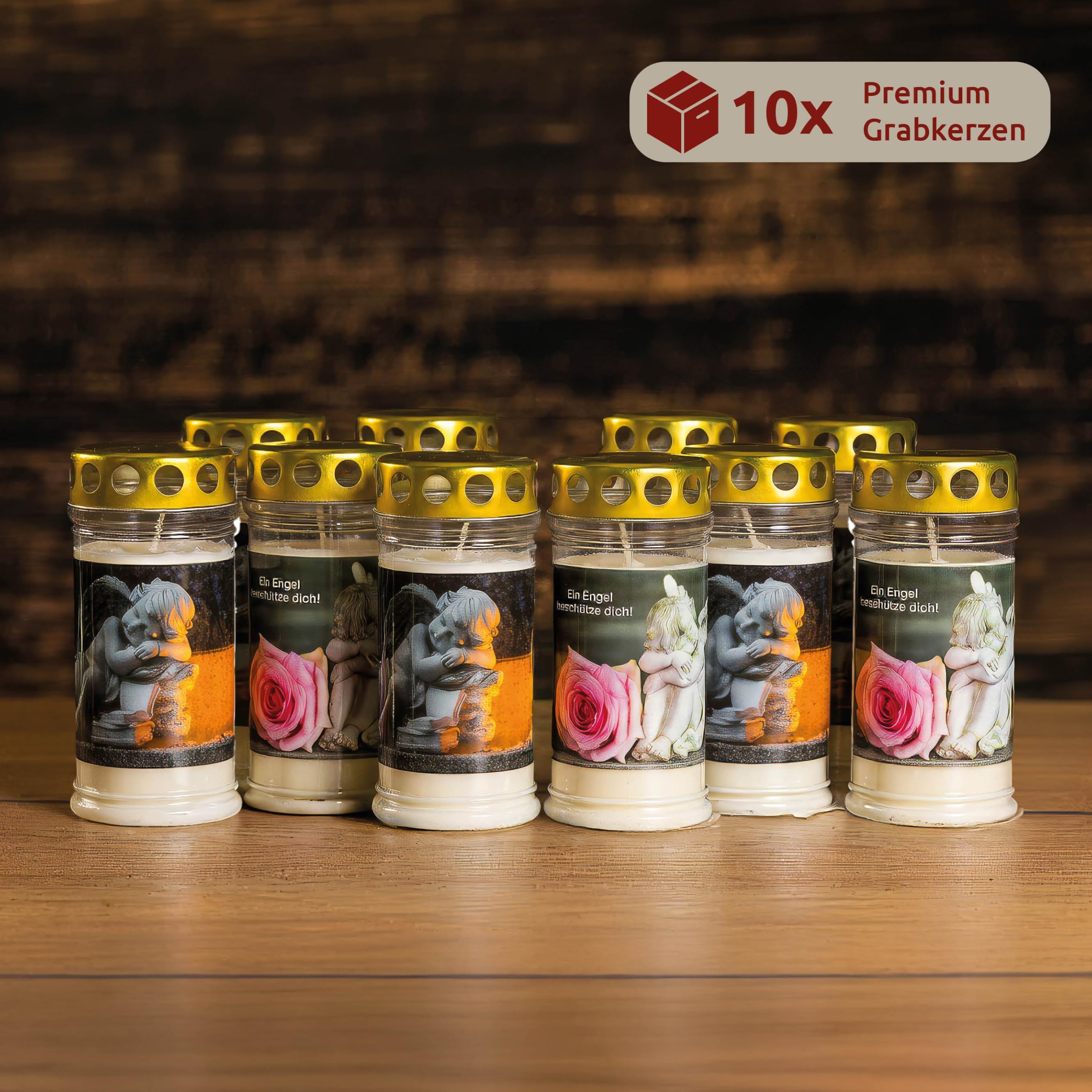 10er Set Grabkerzen 4 Tage Brenndauer | Herzmotiv | Wetterfestes Grablicht mit Deckel | Trauerkerzen für Grab, Friedhof, Grabdekoration & Grabschmuck