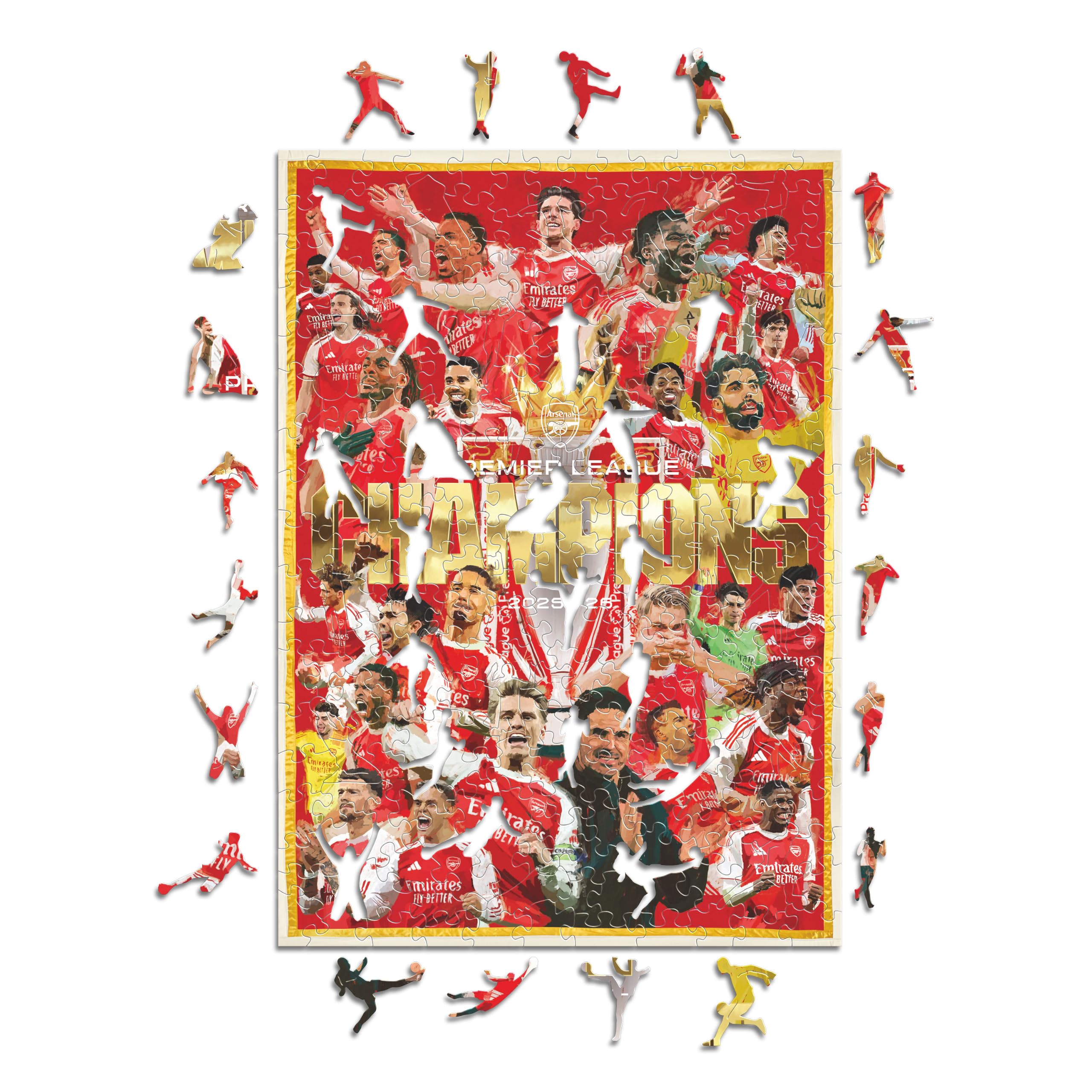 Iconic Puzzles - Arsenal Premier League Champions 25/26, Officially Licensed Wooden Puzzle, 100% Sustainable, Gift for Adults & Kids, Size L, 500 Pcs