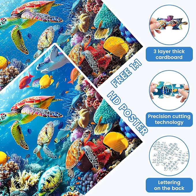 Puzzle de 500 piezas para adultos, tortuga, animales marinos, 20.5x15 in miniatura 4