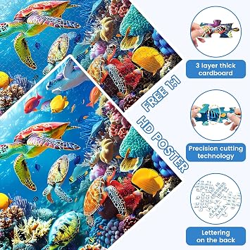 500 Piece Puzzle for Adults, Turtle Sea Animals Jigsaw Puzzles 500 Pieces | Birthday and Various Holiday Party for Family Adult, Funny Puzzle for Adults, 20.5x15 in