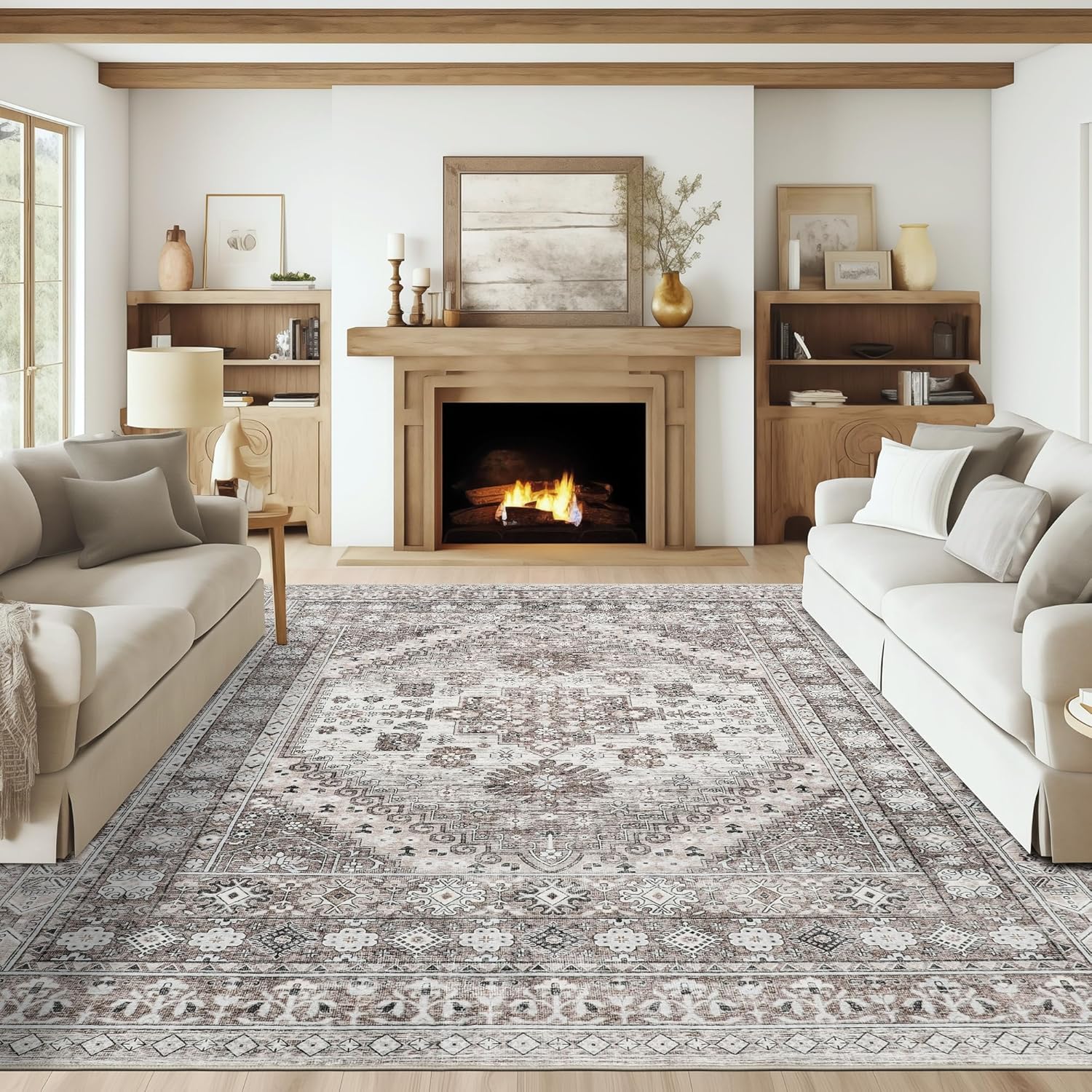 Washable Rug 8x10 Area Rugs for Living Room - Stain Resistant Non-Slip Backing Rugs for Bedroom - Vintage Large Area Rug (Brown/Beige, 8'x10') Brown/Beige 8'x10'