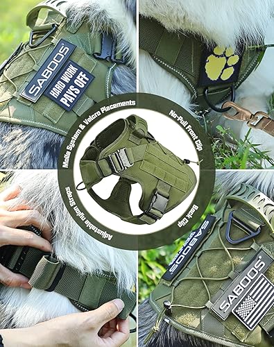 Miniatura 7 de Saboos Arnés táctico para perros grandes, chaleco MOLLE para perros grandes, chaleco de trabajo con gancho para asa, 2 hebillas de metal y panel de