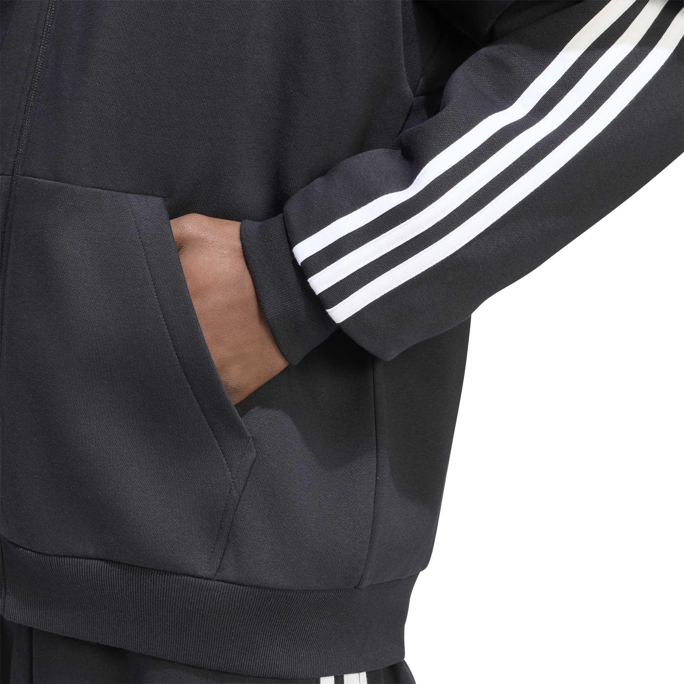 adidas Mezczyzni Essentials 3-Stripes Fleece Full-Zip Hoodie Sweatshirt, black/white, XS