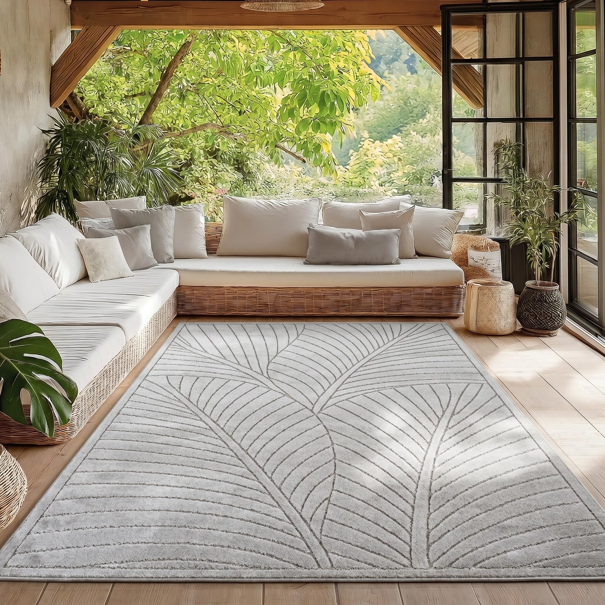 HomebyHome Kurzflor Teppich Wohnzimmer, Schlafzimmer, Küche, 3D Skandinavisch Boho Motiv, Outdoor Terrassen oder im Balkon